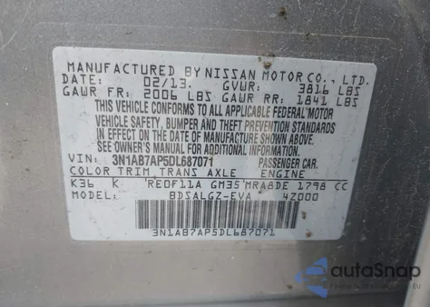 2013 Nissan Sentra Sl from USA, damaged, VIN 3N1AB7AP5DL687071